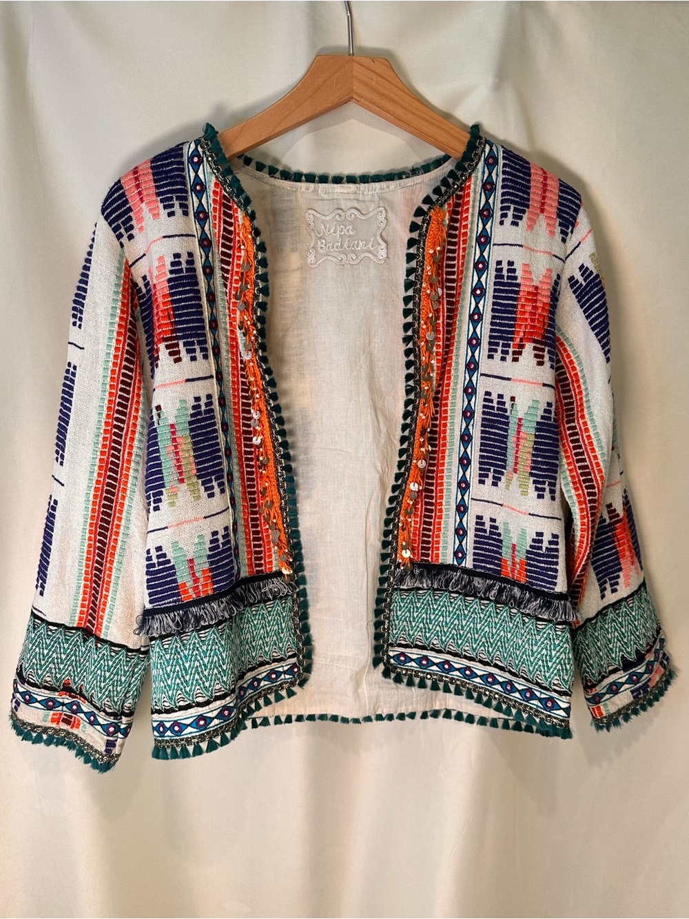 Nipa Badiani Hand Embroidered Festival Jacket Boho Cropped Artisan sz small